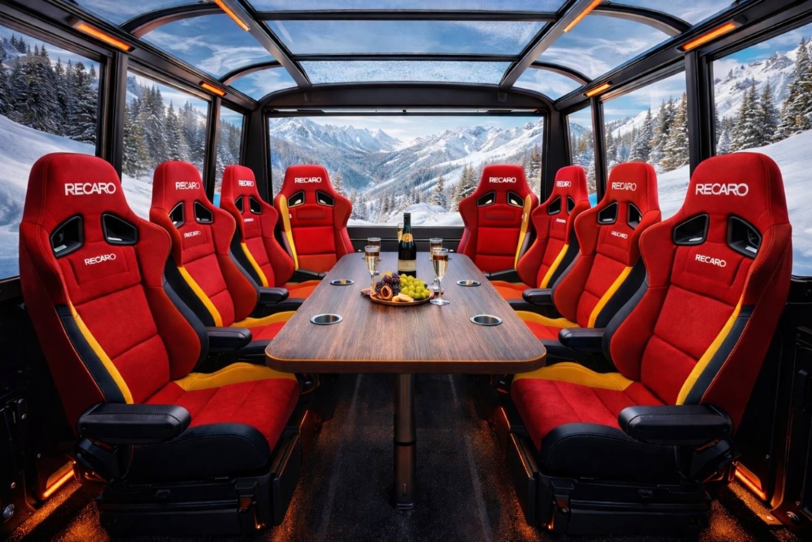 Group winter adventure in snowy forest